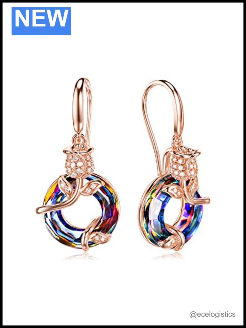 Sterling Silver Dangle Earrings with Austrian Crystal Leverback